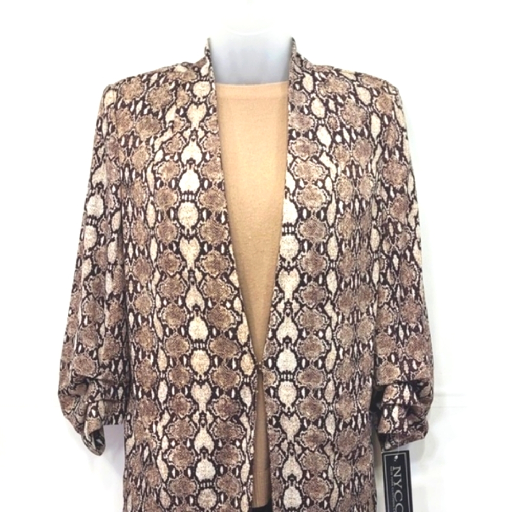NYCC Snakeskin Graphic Print Blazer Lightweight Lined Jacket Gathered Sleeve NWT - Picture 14 of 17